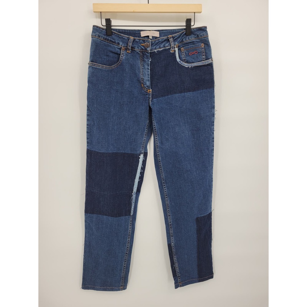 Preen Line XS Patchwork Straight Leg Ankle Jeans Pants Blue Unique